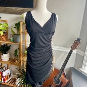 Vintage Y2K Deadstock Black Asymmetrical Corset Halter Dress Size Small